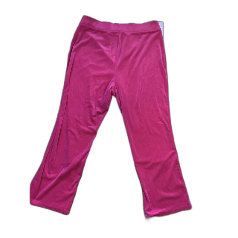 Juicy Couture Pink Velour Track Pants Rhinestone Logo Wide Leg XL - Picture 2 of 4